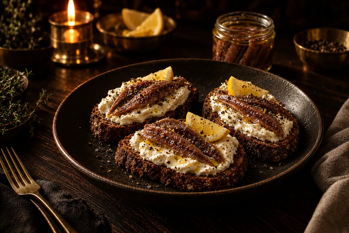 Тост с анчоусами и сливочным сыром