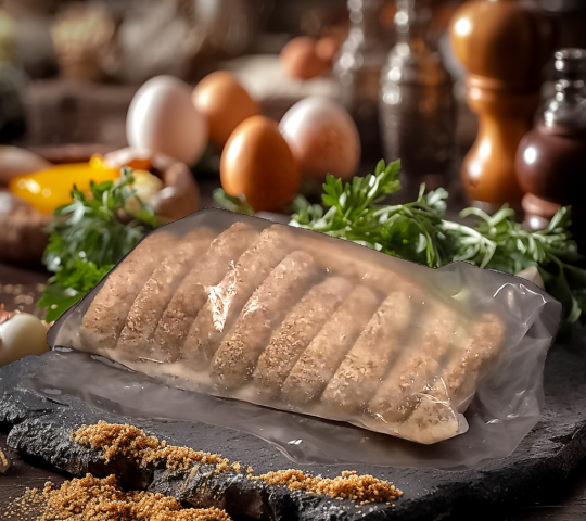 Сочные котлеты из говядины ручной лепки на сковороде, украшенные зеленью.